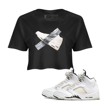 5s Sail shirt to match jordans Duct Tape sneaker tees Air Jordan 5 Sail SNRT Sneaker Release Tees Black 1 crop length shirt