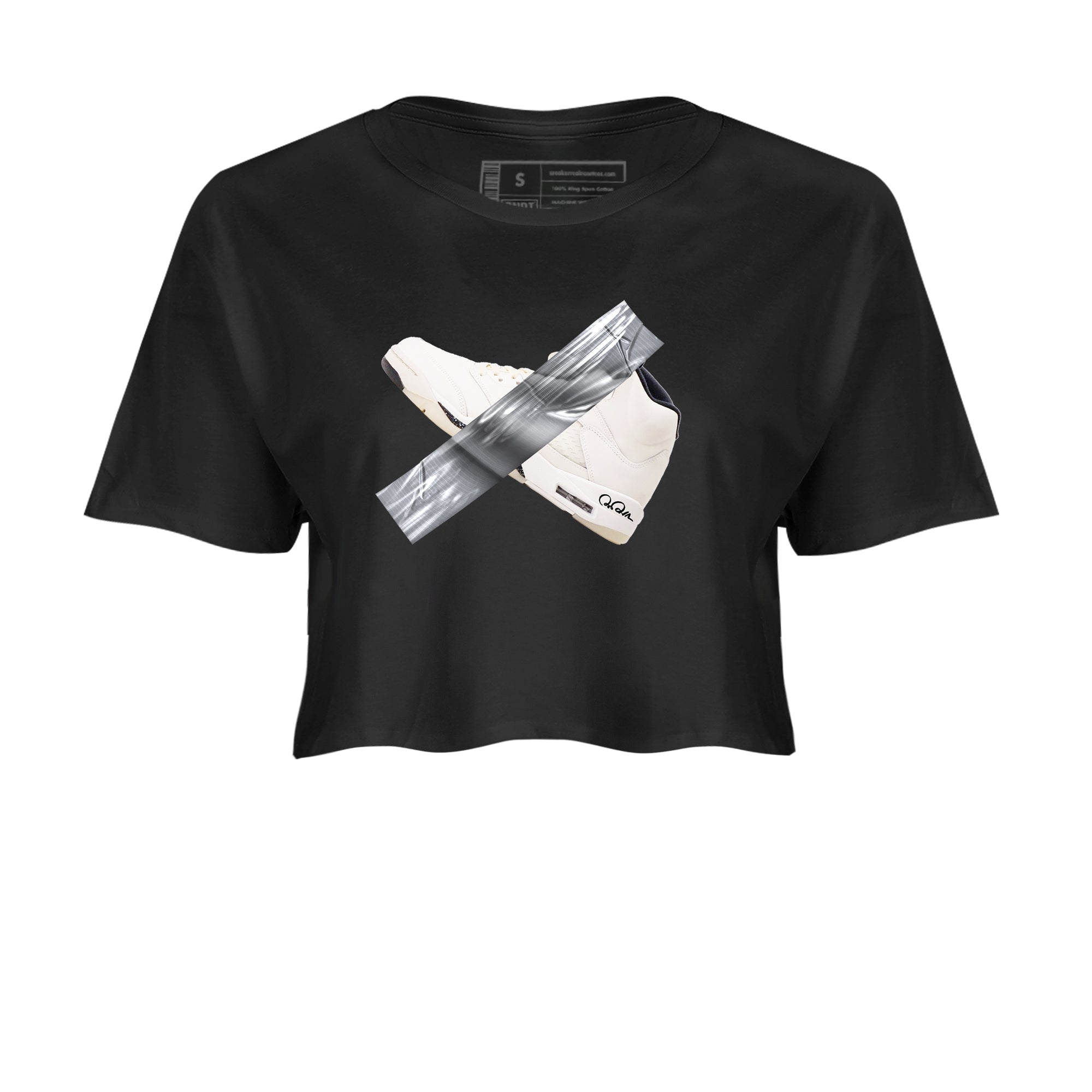 5s Sail shirt to match jordans Duct Tape sneaker tees Air Jordan 5 Sail SNRT Sneaker Release Tees Black 2 crop length shirt