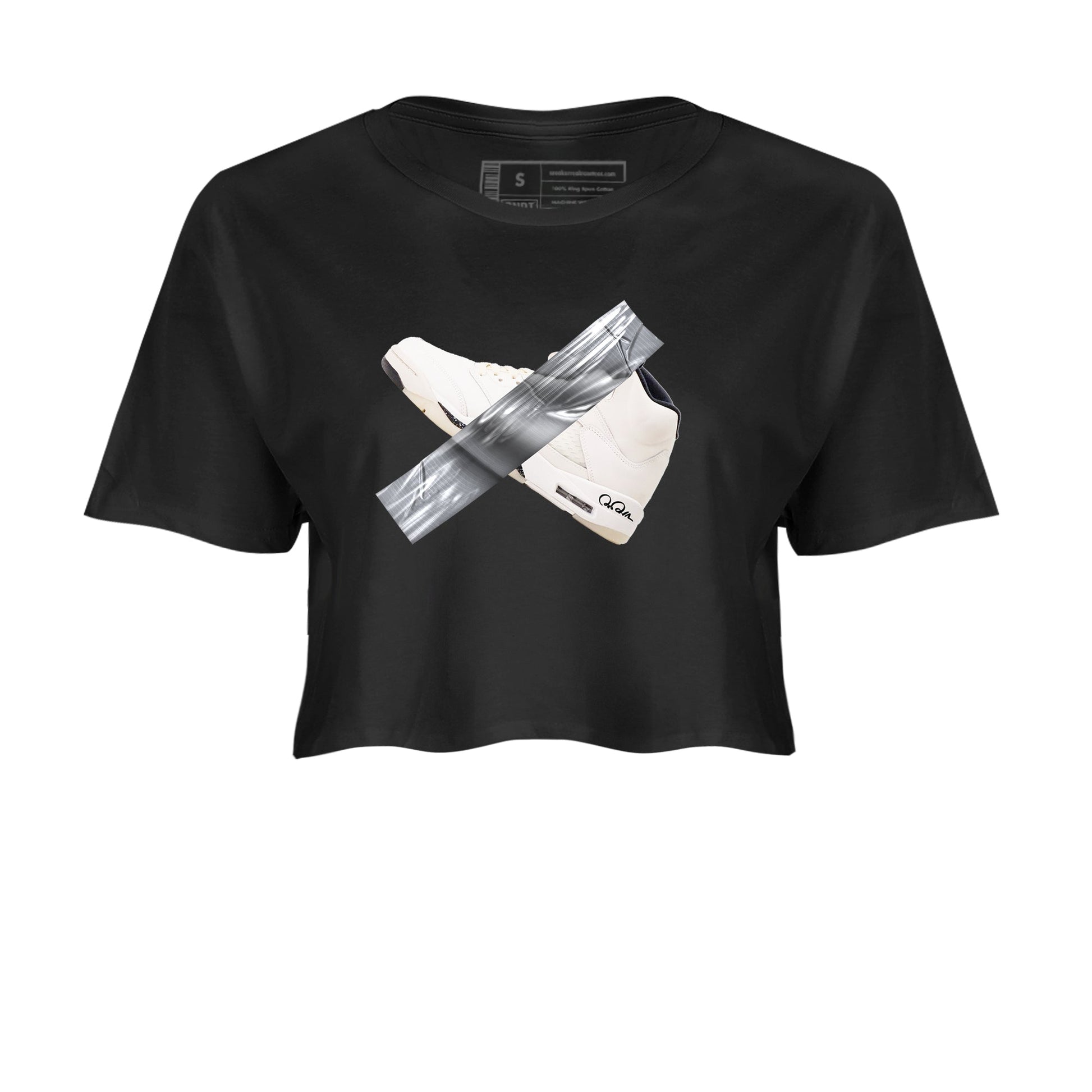 5s Sail shirt to match jordans Duct Tape sneaker tees Air Jordan 5 Sail SNRT Sneaker Release Tees Black 2 crop length shirt