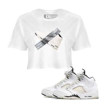5s Sail shirt to match jordans Duct Tape sneaker tees Air Jordan 5 Sail SNRT Sneaker Release Tees White 1 crop length shirt
