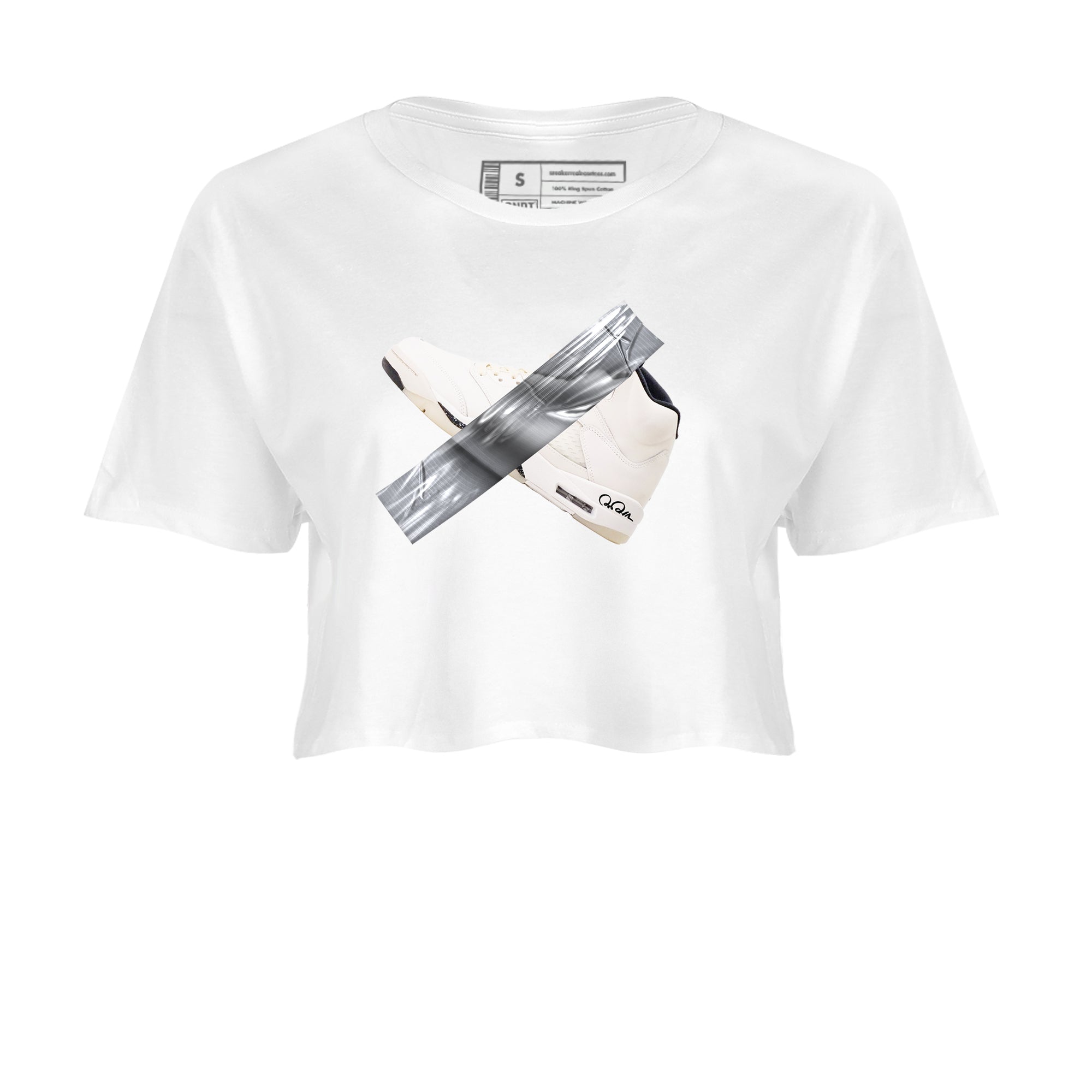 5s Sail shirt to match jordans Duct Tape sneaker tees Air Jordan 5 Sail SNRT Sneaker Release Tees White 2 crop length shirt