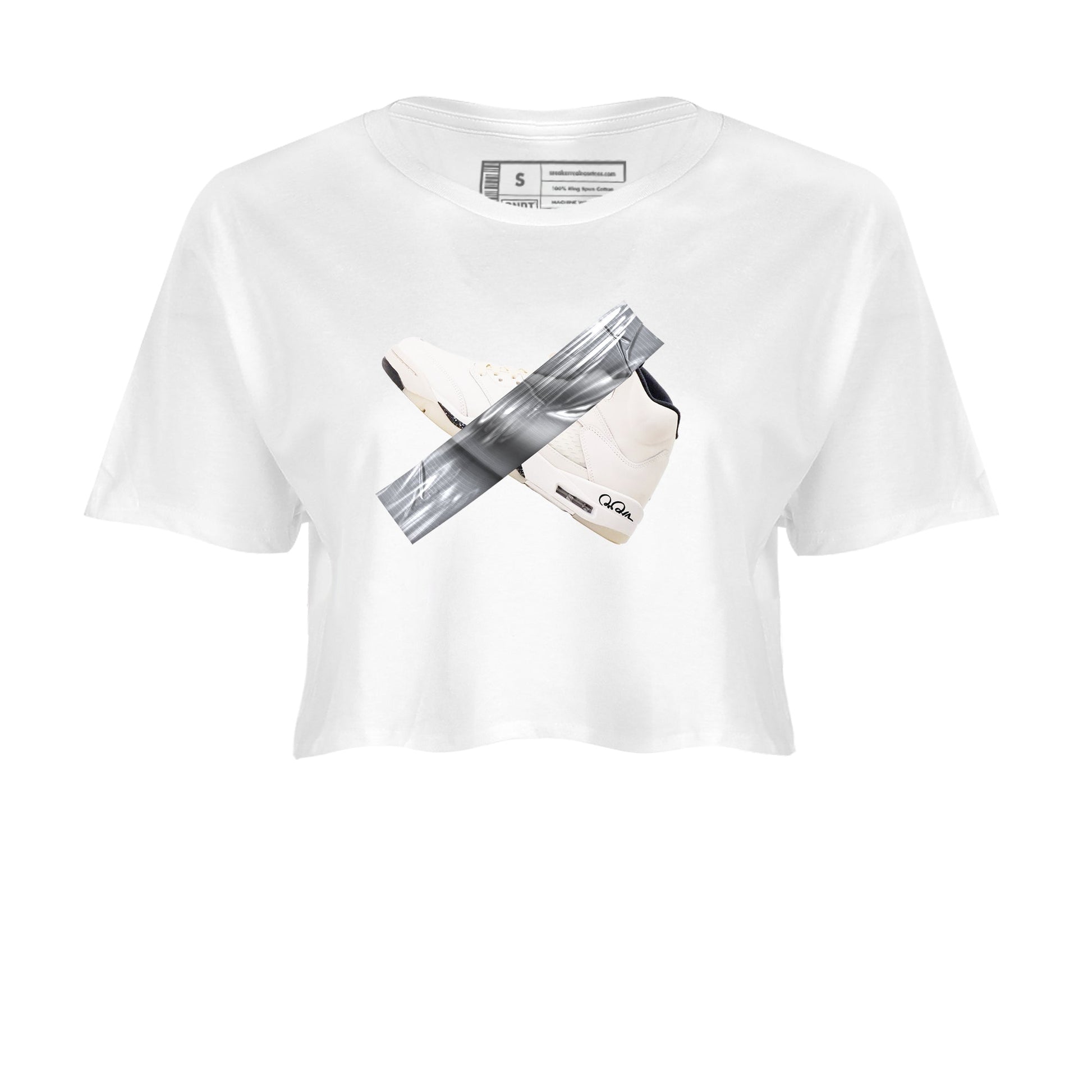 5s Sail shirt to match jordans Duct Tape sneaker tees Air Jordan 5 Sail SNRT Sneaker Release Tees White 2 crop length shirt
