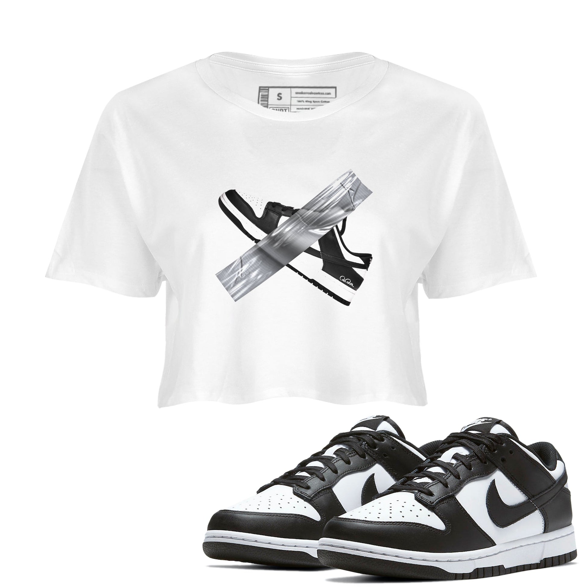 Dunk Panda shirt to match jordans Duct Tape sneaker tees Dunk Panda SNRT Sneaker Release Tees White 1 crop length shirt