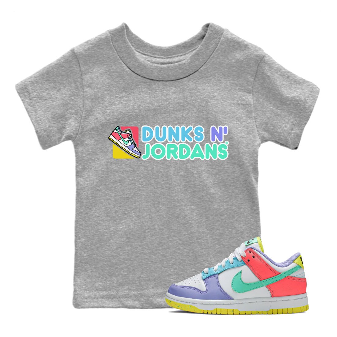 Dunk Easter Candy Dunks N Jordans Baby and Kids Sneaker Tees Holiday Easter T-Shirt Kids Sneaker Tees Size Chart