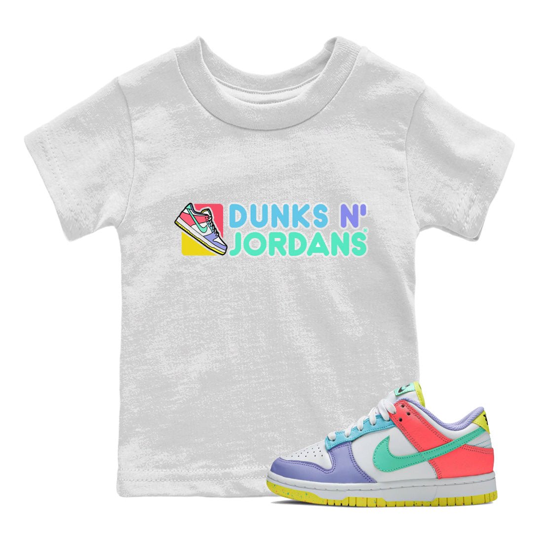 Dunk Easter Candy Sneaker Match Tees Dunks N Jordans Sneaker Tees Holiday Easter T-Shirt Sneaker Release Tees Kids Shirts White 1