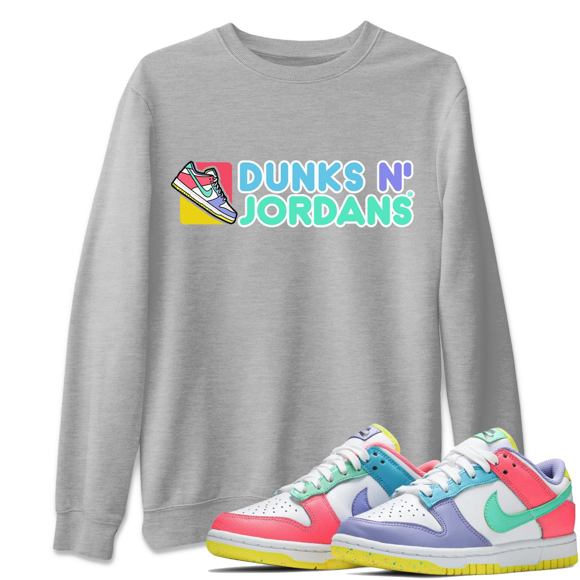 Dunk Easter Candy Dunks N Jordans Crew Neck Sneaker Tees Holiday Easter T-Shirt Sneaker T-Shirts Washing and Care Tip