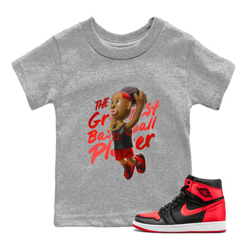 Air Jordan 1 Satin Bred Sneaker Match Tees Dunkshot Boy Sneaker Tees AJ1 Satin Bred Sneaker Release Tees Kids Shirts Heather Grey 1