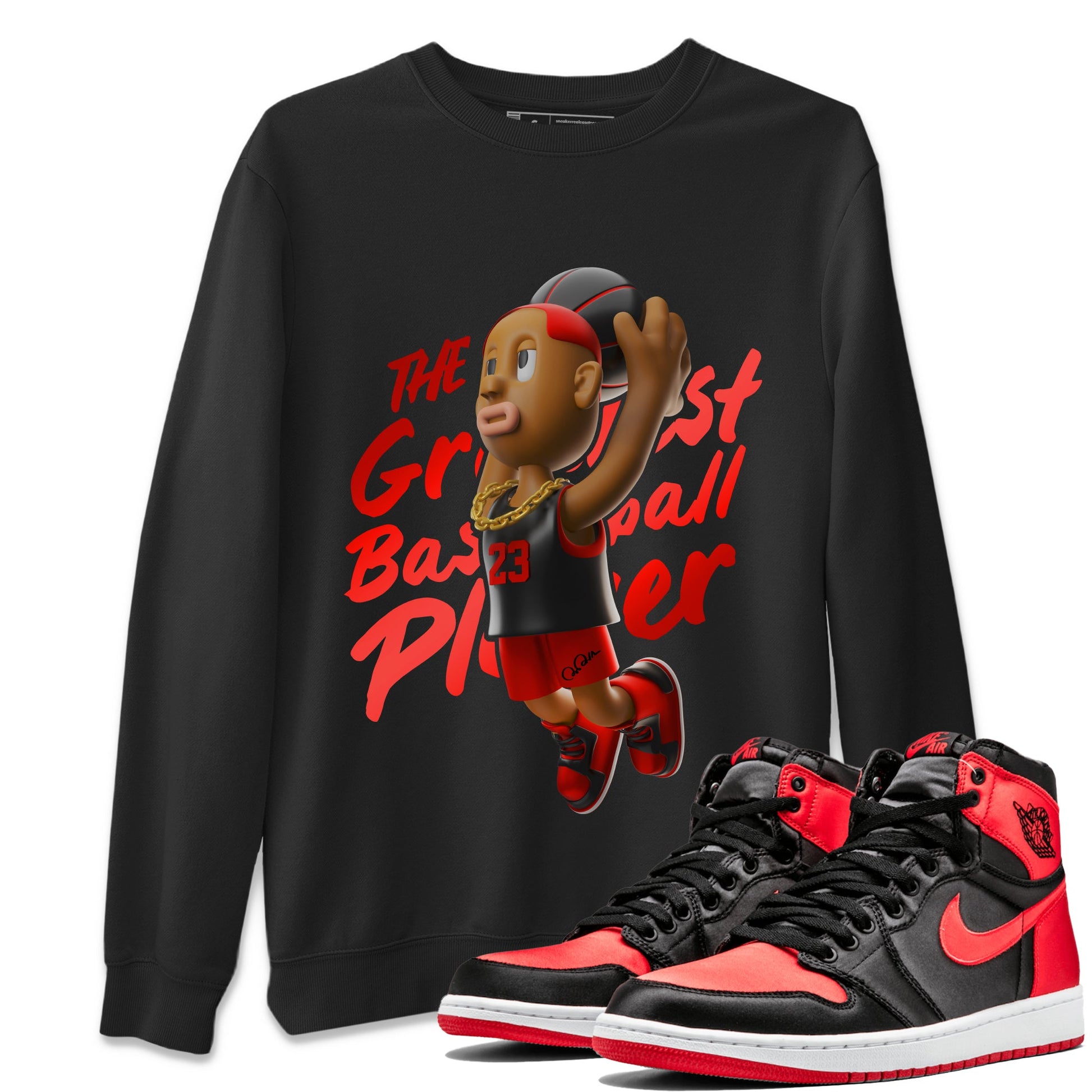 Air Jordan 1 Satin Bred Sneaker Match Tees Dunkshot Boy Sneaker Tees AJ1 Satin Bred Sneaker Release Tees Unisex Shirts Black 1