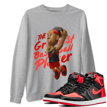 Air Jordan 1 Satin Bred Sneaker Match Tees Dunkshot Boy Sneaker Tees AJ1 Satin Bred Sneaker Release Tees Unisex Shirts Heather Grey 1