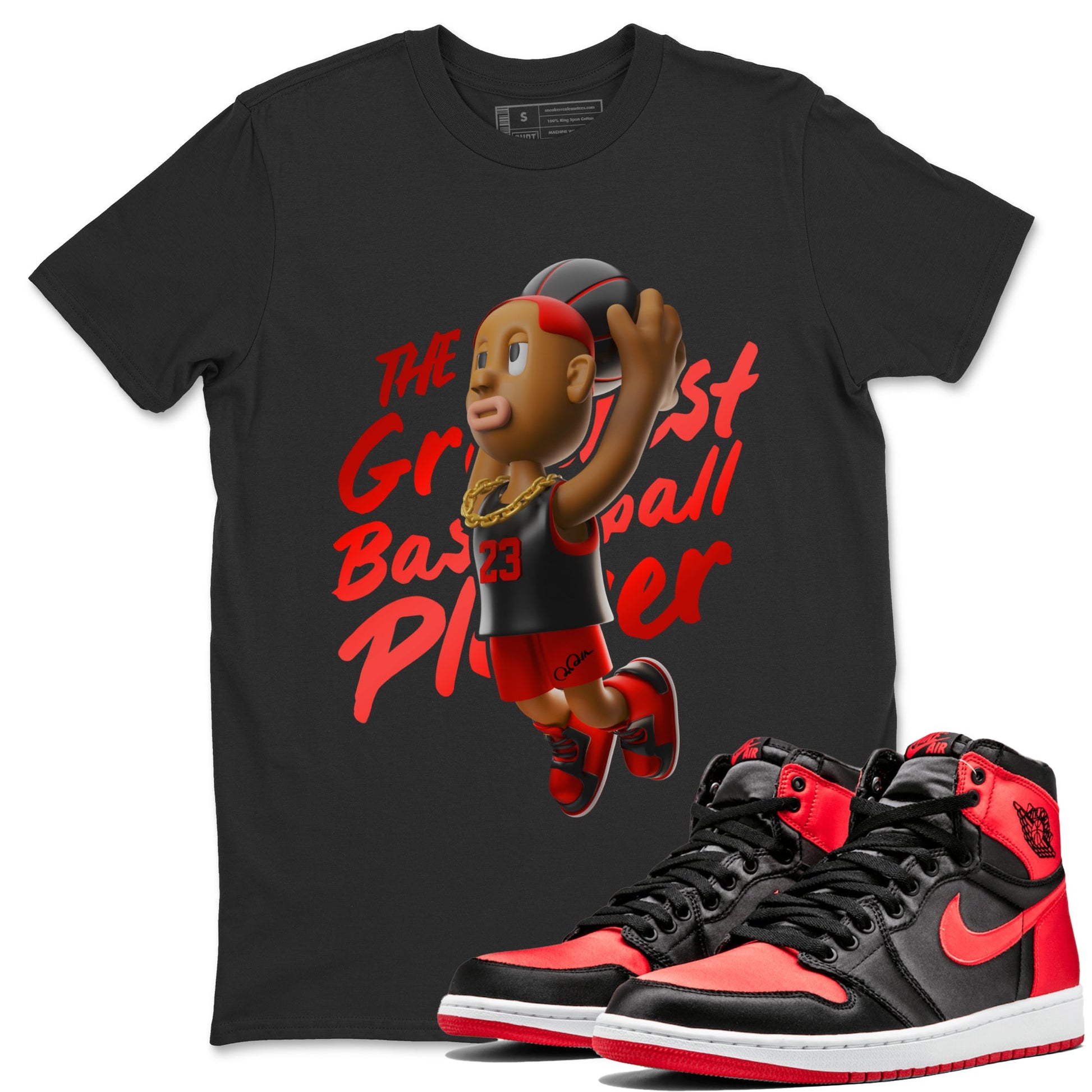 Air Jordan 1 Satin Bred Sneaker Match Tees Dunkshot Boy Sneaker Tees AJ1 Satin Bred Sneaker Release Tees Unisex Shirts Black 1