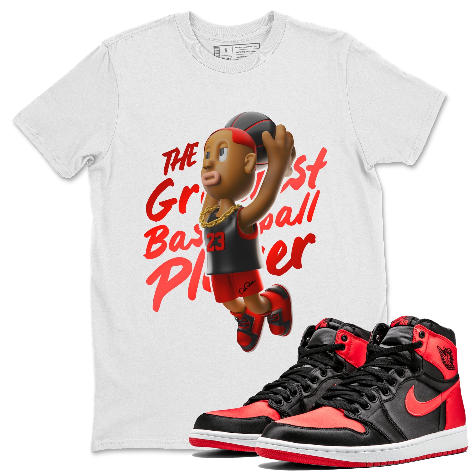 Air Jordan 1 Satin Bred Sneaker Match Tees Dunkshot Boy Sneaker Tees AJ1 Satin Bred Sneaker Release Tees Unisex Shirts White 1