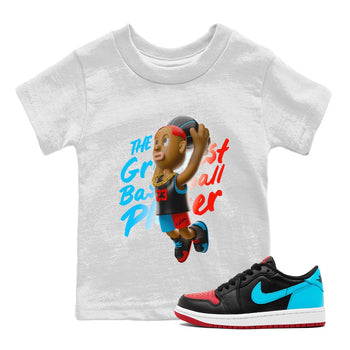 Air Jordan 1 UNC to Chicago Sneaker Match Tees Dunkshot Boy Sneaker Tees AJ1 UNC to Chicago Sneaker Release Tees Kids Shirts White 1