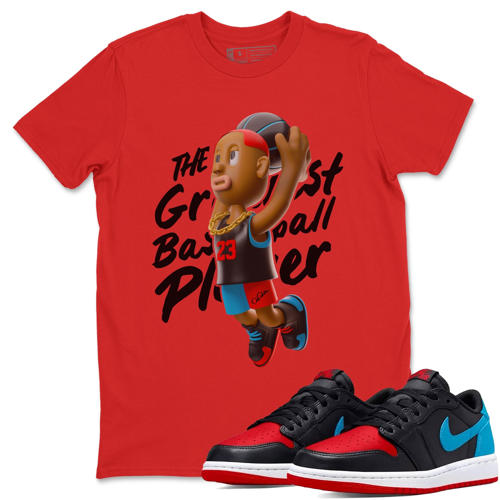 Air Jordan 1 UNC to Chicago Sneaker Match Tees Dunkshot Boy Sneaker Tees AJ1 UNC to Chicago Sneaker Release Tees Unisex Shirts Red 1