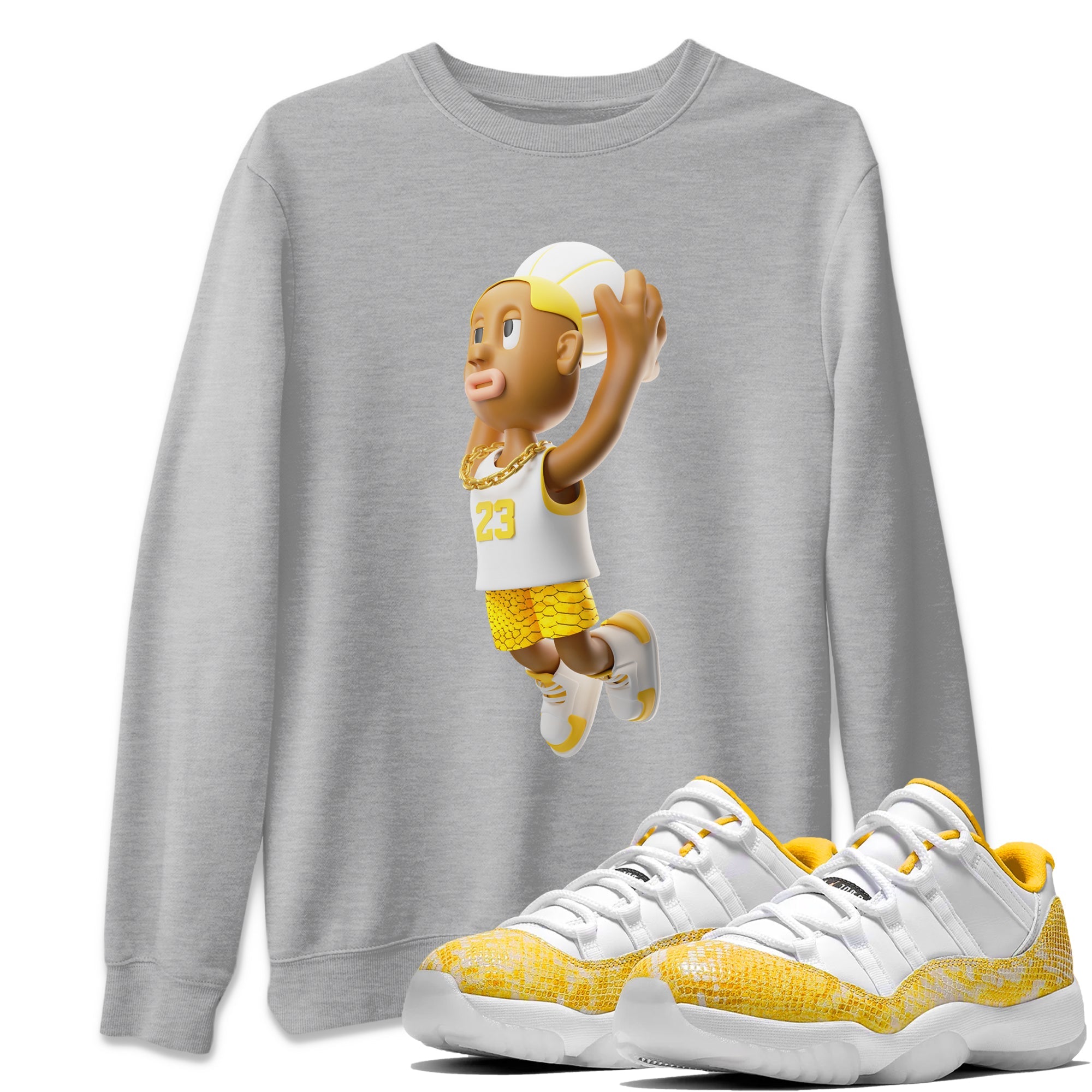 Air Jordan 11 Yellow Python Sneaker Match Tees Dunkshot Boy Sneaker Tees AJ11 Yellow Python Sneaker Release Tees Unisex Shirts Heather Grey 1