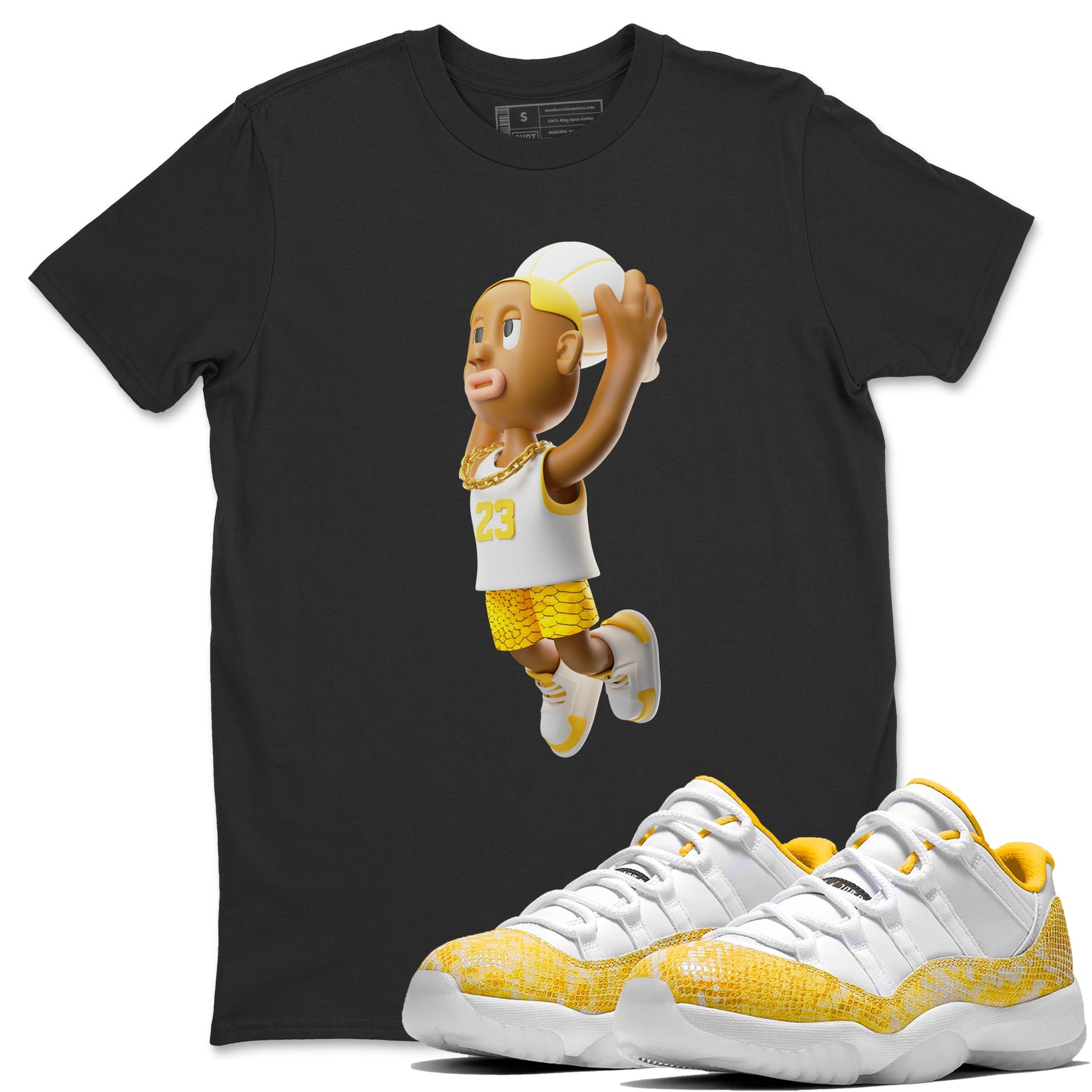 Air Jordan 11 Yellow Python Sneaker Match Tees Dunkshot Boy Sneaker Tees AJ11 Yellow Python Sneaker Release Tees Unisex Shirts Black 1