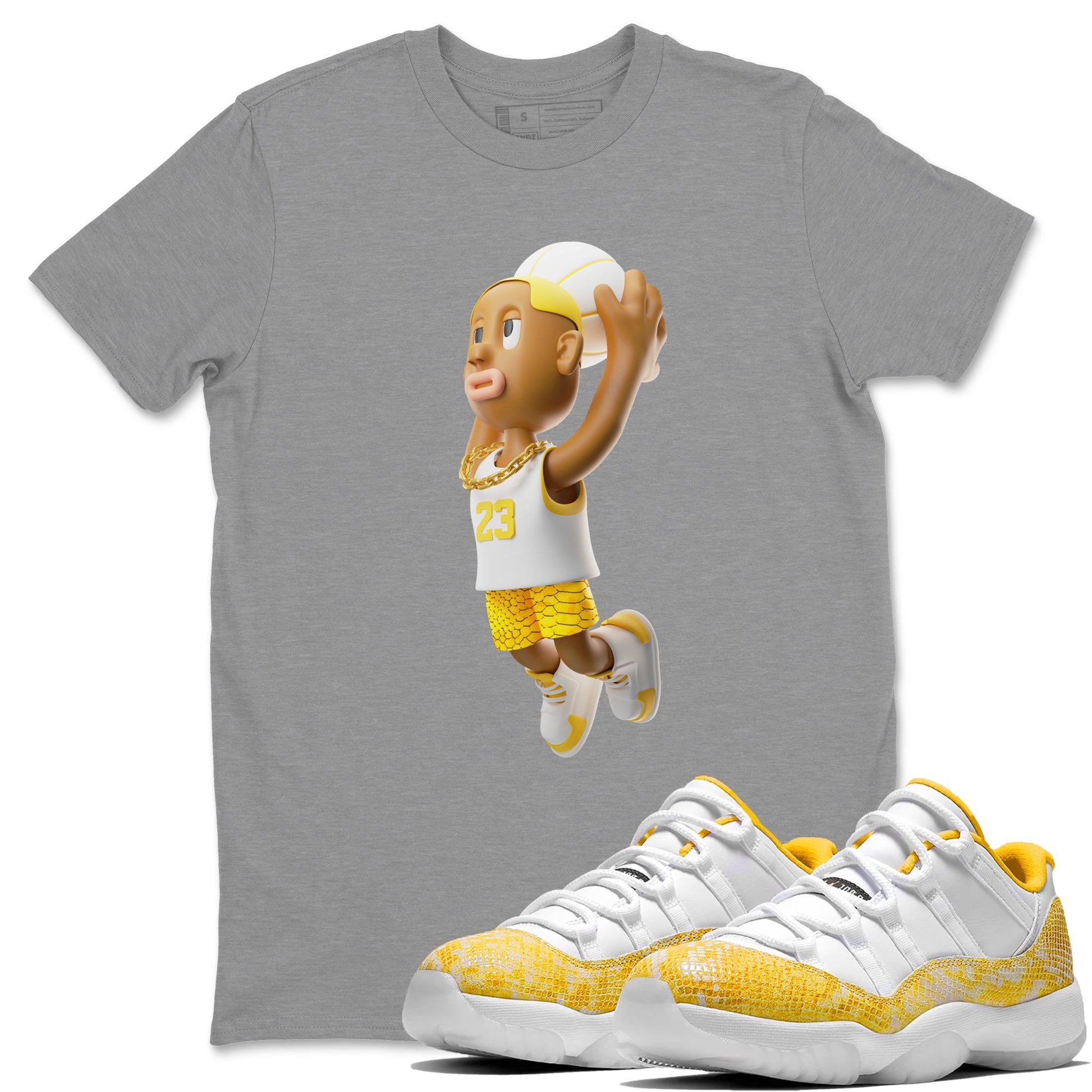 Air Jordan 11 Yellow Python Sneaker Match Tees Dunkshot Boy Sneaker Tees AJ11 Yellow Python Sneaker Release Tees Unisex Shirts Heather Grey 1