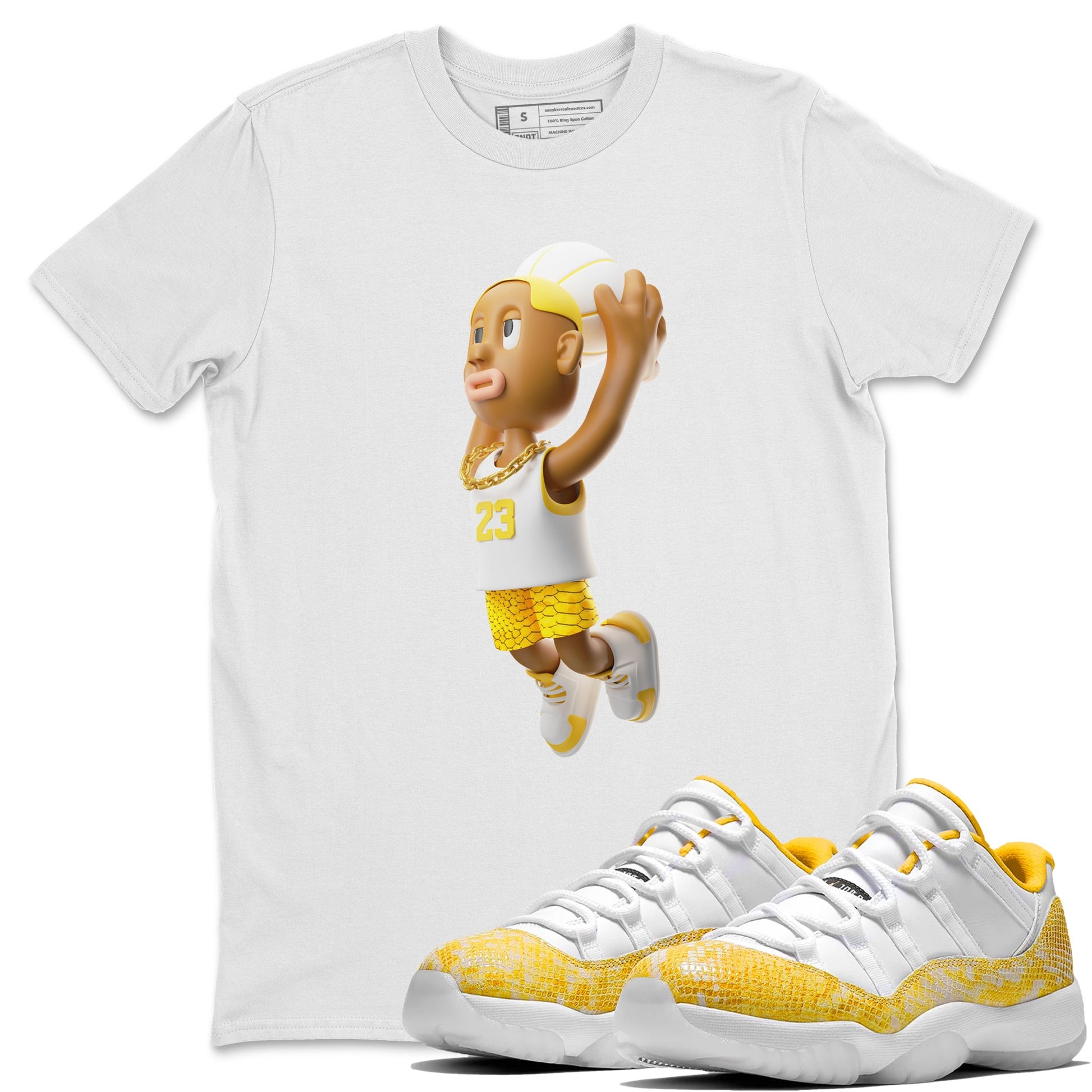 Air Jordan 11 Yellow Python Sneaker Match Tees Dunkshot Boy Sneaker Tees AJ11 Yellow Python Sneaker Release Tees Unisex Shirts White 1