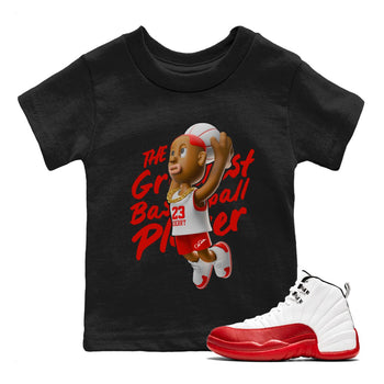 Air Jordan 12 Cherry Sneaker Match Tees Dunkshot Boy Sneaker Tees AJ12 Cherry Sneaker Release Tees Kids Shirts Black 1