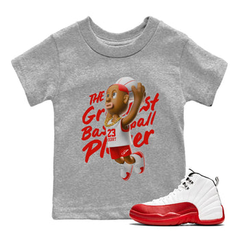 Air Jordan 12 Cherry Sneaker Match Tees Dunkshot Boy Sneaker Tees AJ12 Cherry Sneaker Release Tees Kids Shirts Heather Grey 1