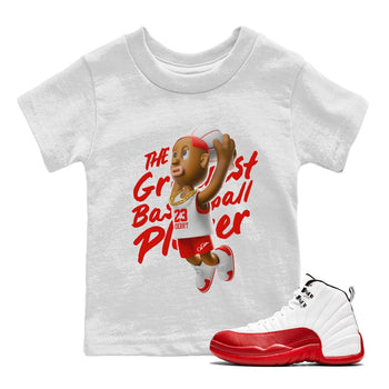 Air Jordan 12 Cherry Sneaker Match Tees Dunkshot Boy Sneaker Tees AJ12 Cherry Sneaker Release Tees Kids Shirts White 1