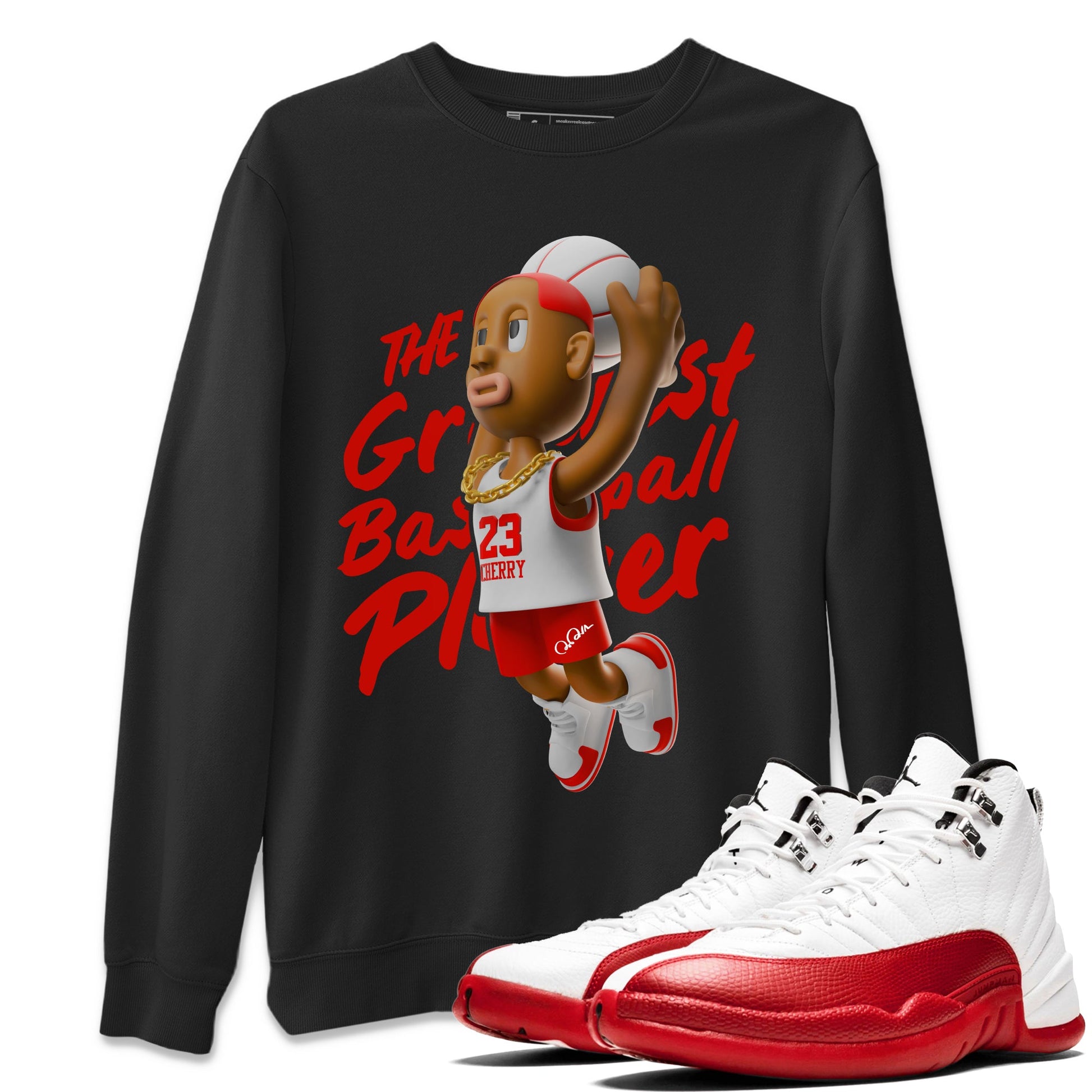 Air Jordan 12 Cherry Sneaker Match Tees Dunkshot Boy Sneaker Tees AJ12 Cherry Sneaker Release Tees Unisex Shirts Black 1