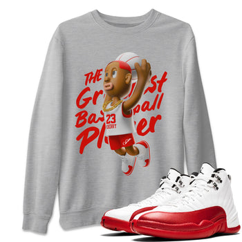 Air Jordan 12 Cherry Sneaker Match Tees Dunkshot Boy Sneaker Tees AJ12 Cherry Sneaker Release Tees Unisex Shirts Heather Grey 1