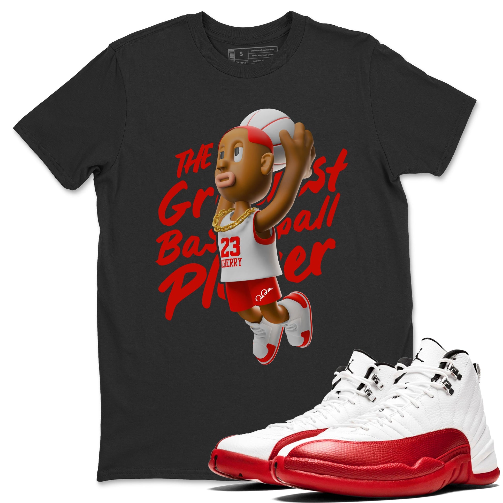Air Jordan 12 Cherry Sneaker Match Tees Dunkshot Boy Sneaker Tees AJ12 Cherry Sneaker Release Tees Unisex Shirts Black 1
