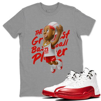 Air Jordan 12 Cherry Sneaker Match Tees Dunkshot Boy Sneaker Tees AJ12 Cherry Sneaker Release Tees Unisex Shirts Heather Grey 1