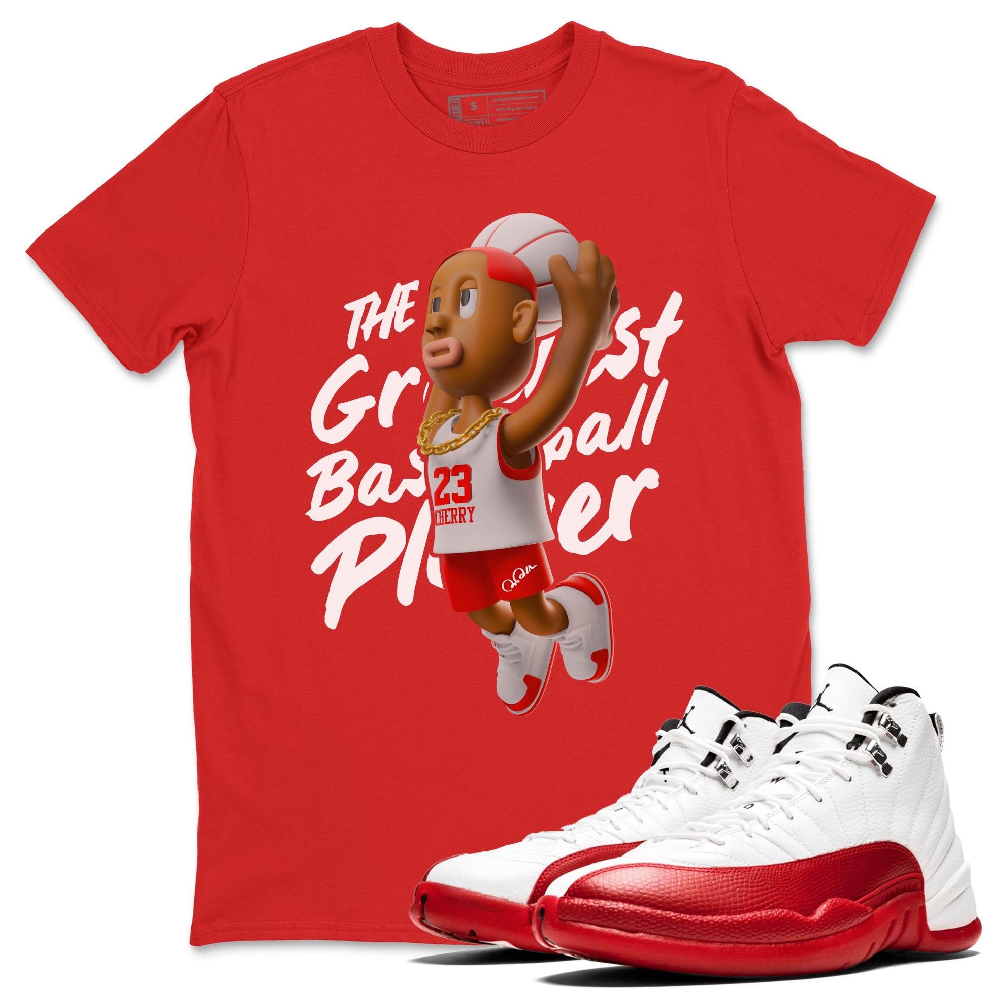 Air Jordan 12 Cherry Sneaker Match Tees Dunkshot Boy Sneaker Tees AJ12 Cherry Sneaker Release Tees Unisex Shirts Red 1