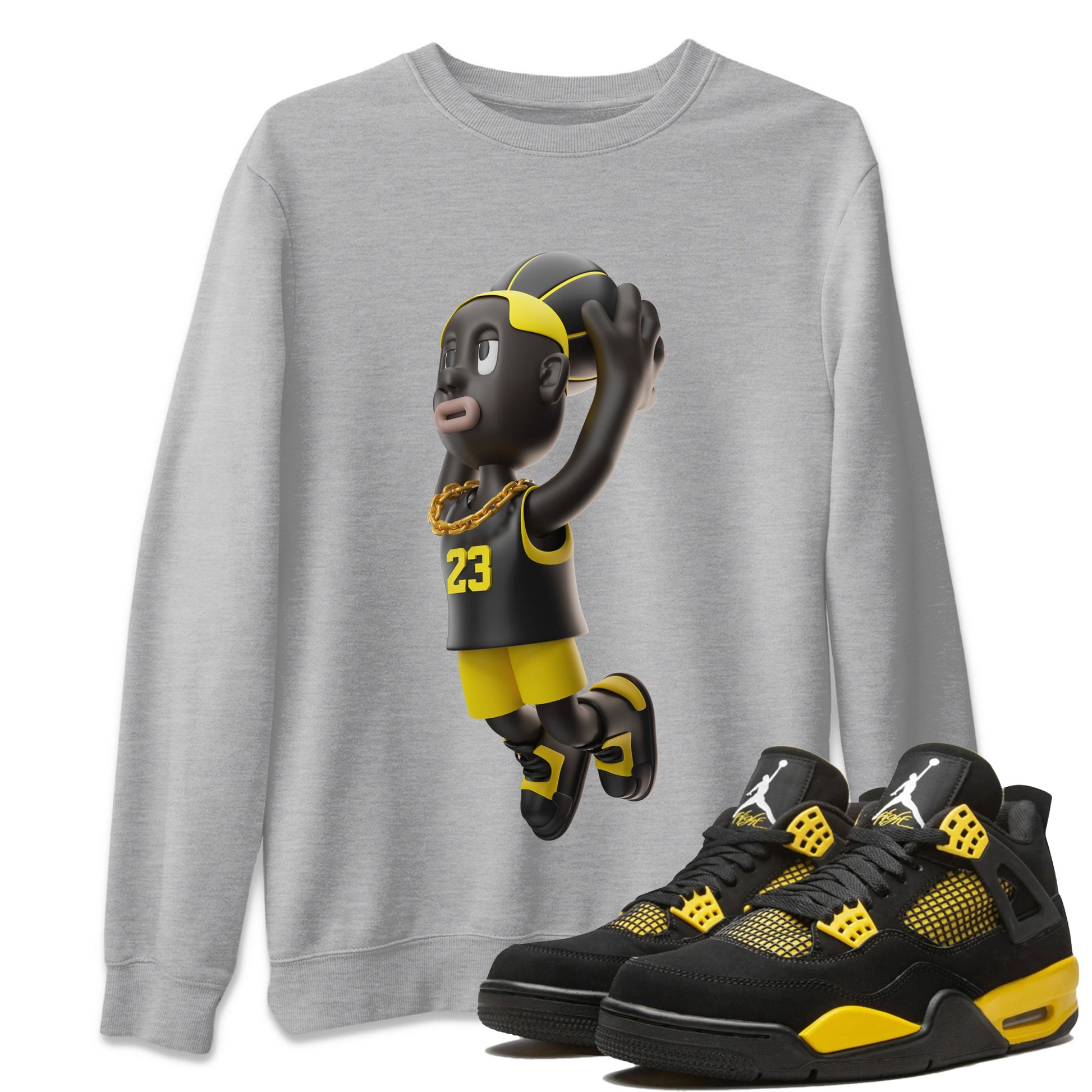 Air Jordan 4 Thunder Sneaker Match Tees Dunkshot Boy Sneaker Tees AJ4 Thunder Jumpman Sneaker Release Tees Unisex Shirts Heather Grey 1