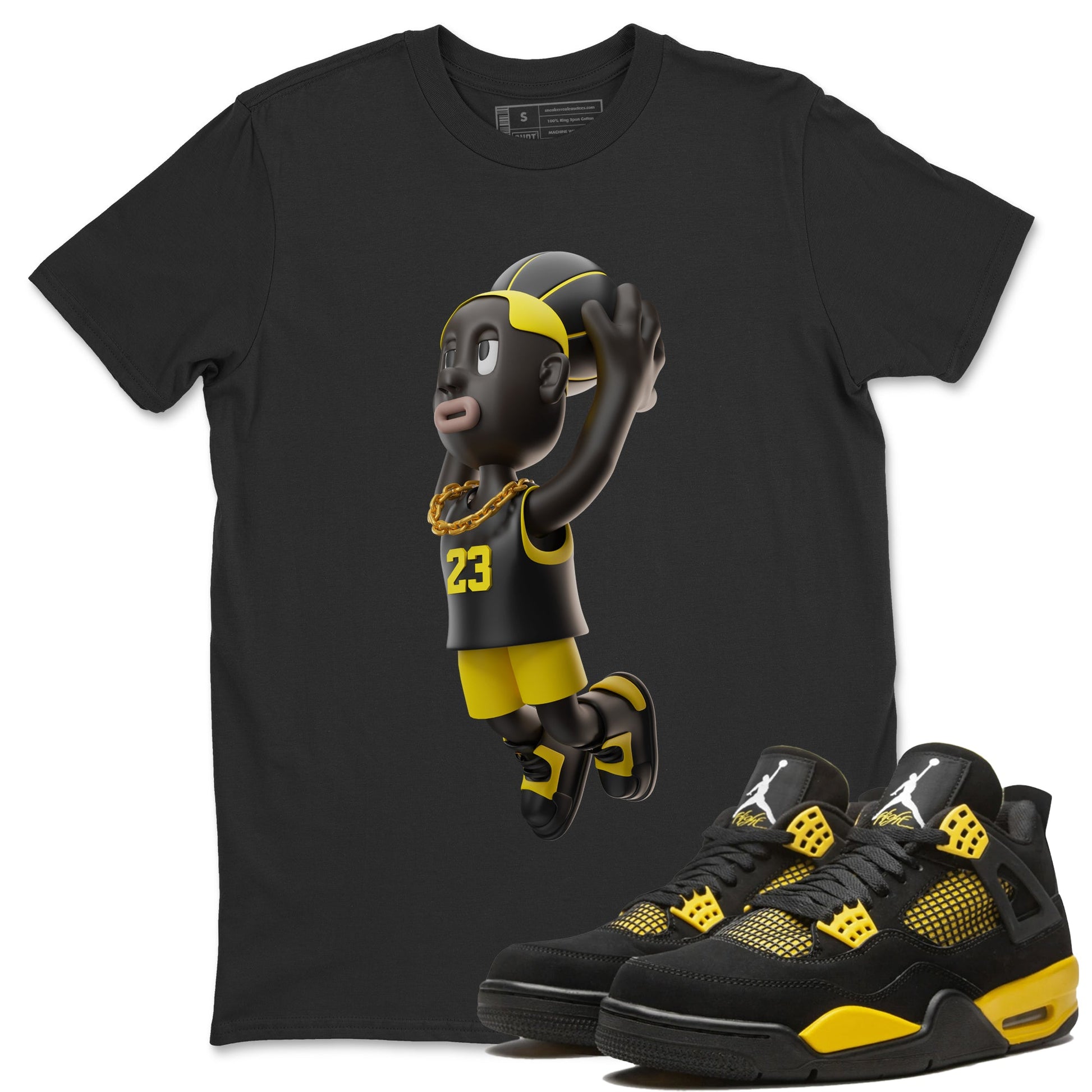 Air Jordan 4 Thunder Sneaker Match Tees Dunkshot Boy Sneaker Tees AJ4 Thunder Jumpman Sneaker Release Tees Unisex Shirts Black 1