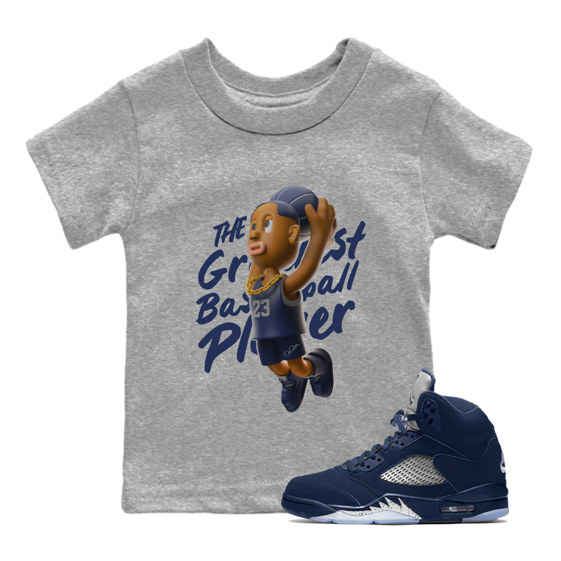 Air Jordan 5 Georgetown Sneaker Match Tees Dunkshot Boy Sneaker Tees AJ5 Georgetown Sneaker Release Tees Kids Shirts Heather Grey 1