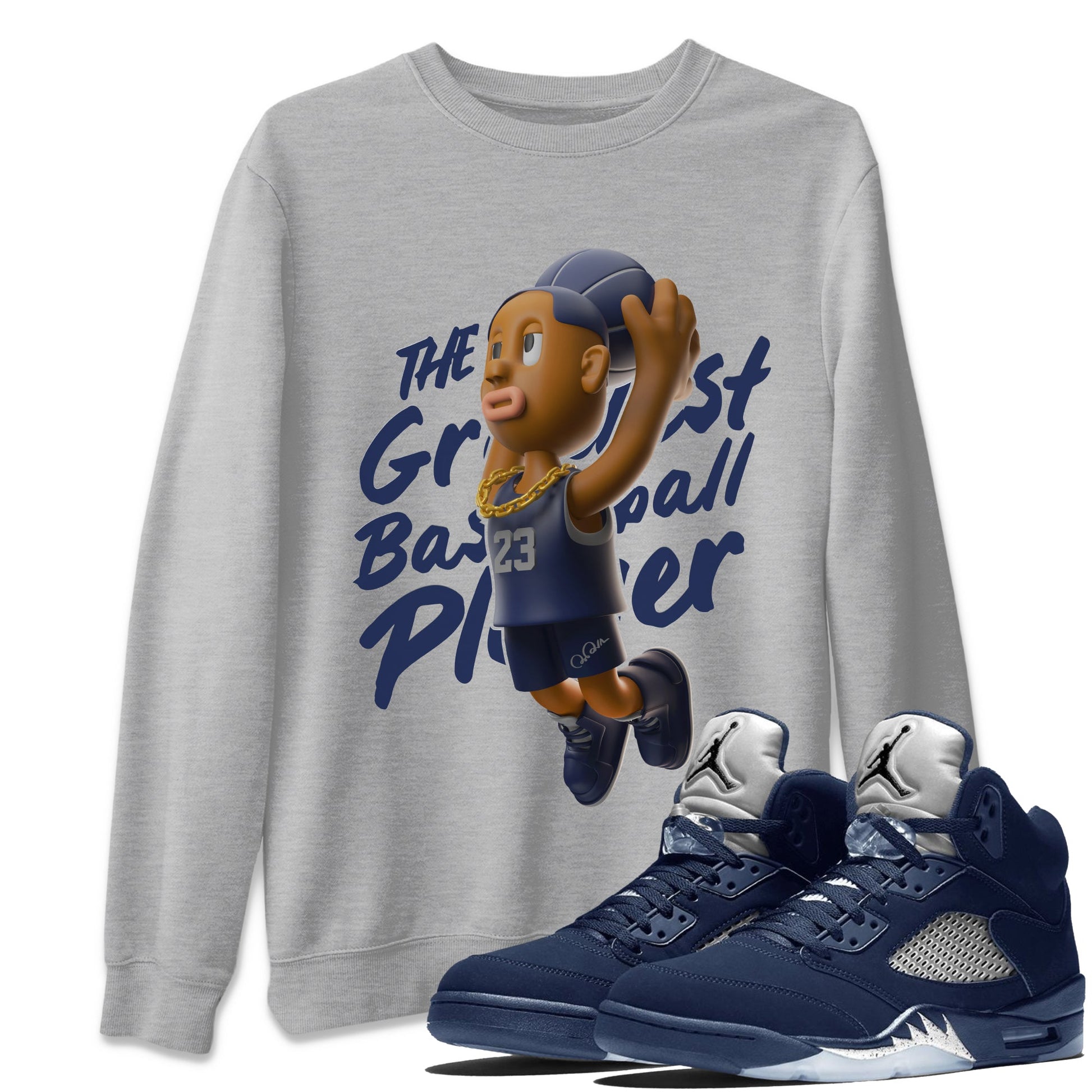 Air Jordan 5 Georgetown Sneaker Match Tees Dunkshot Boy Sneaker Tees AJ5 Georgetown Sneaker Release Tees Unisex Shirts Heather Grey 1