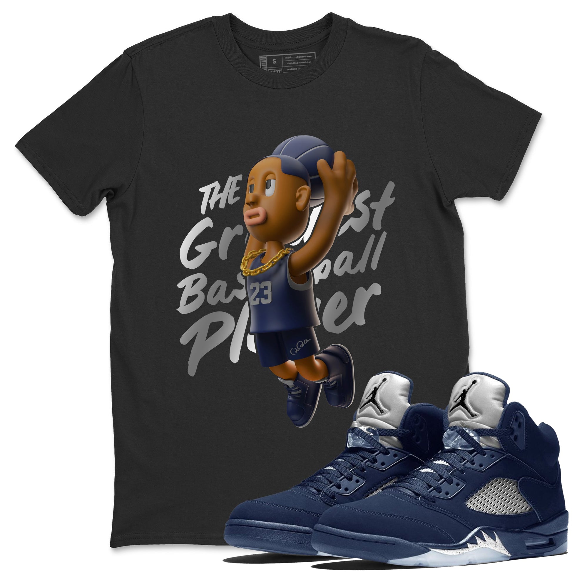 Air Jordan 5 Georgetown Sneaker Match Tees Dunkshot Boy Sneaker Tees AJ5 Georgetown Sneaker Release Tees Unisex Shirts Black 1
