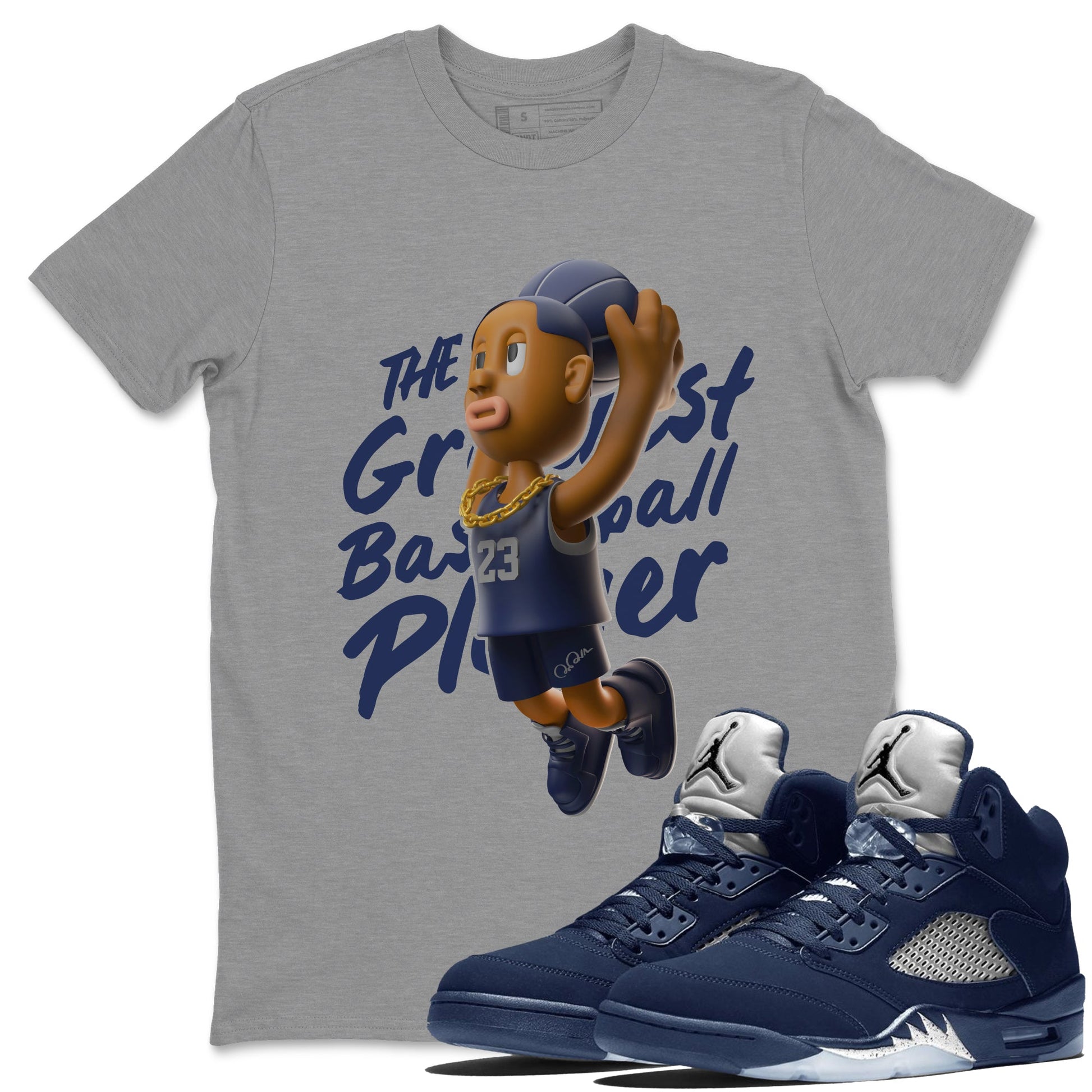Air Jordan 5 Georgetown Sneaker Match Tees Dunkshot Boy Sneaker Tees AJ5 Georgetown Sneaker Release Tees Unisex Shirts Heather Grey 1