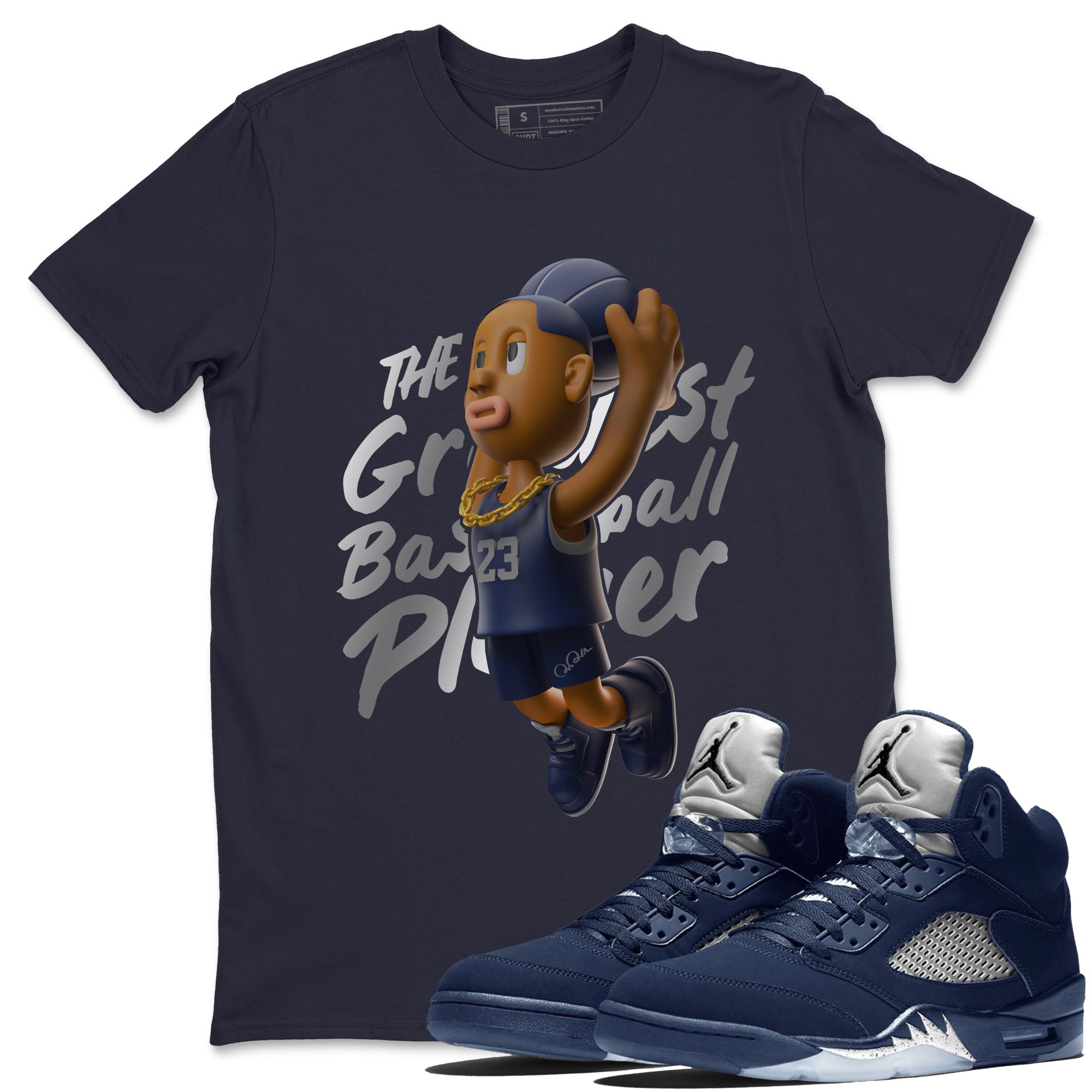 Air Jordan 5 Georgetown Sneaker Match Tees Dunkshot Boy Sneaker Tees AJ5 Georgetown Sneaker Release Tees Unisex Shirts Navy 1