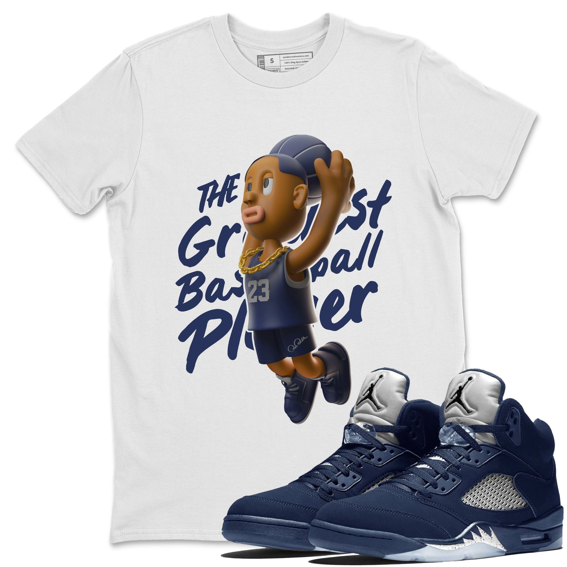 Air Jordan 5 Georgetown Sneaker Match Tees Dunkshot Boy Sneaker Tees AJ5 Georgetown Sneaker Release Tees Unisex Shirts White 1