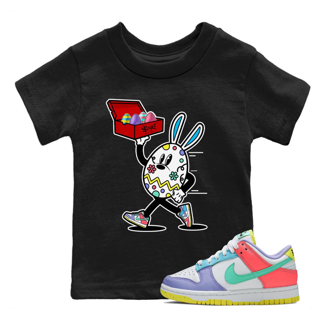 Dunk Easter Candy Sneaker Match Tees Easter Egg Hunter Sneaker Tees Holiday Easter T-Shirt Sneaker Release Tees Kids Shirts Black 1
