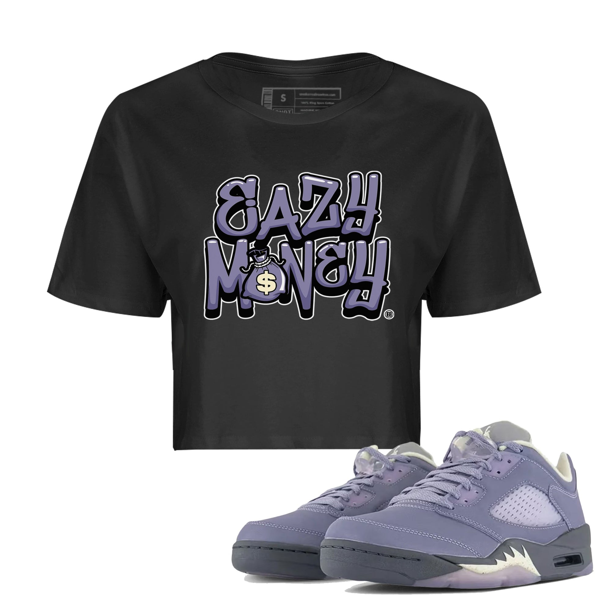 Air Jordan 5 Indigo Haze Sneaker Match Tees Easy Money 5s Indigo Haze Tee Sneaker Release Tees Women's Shirts Black 1