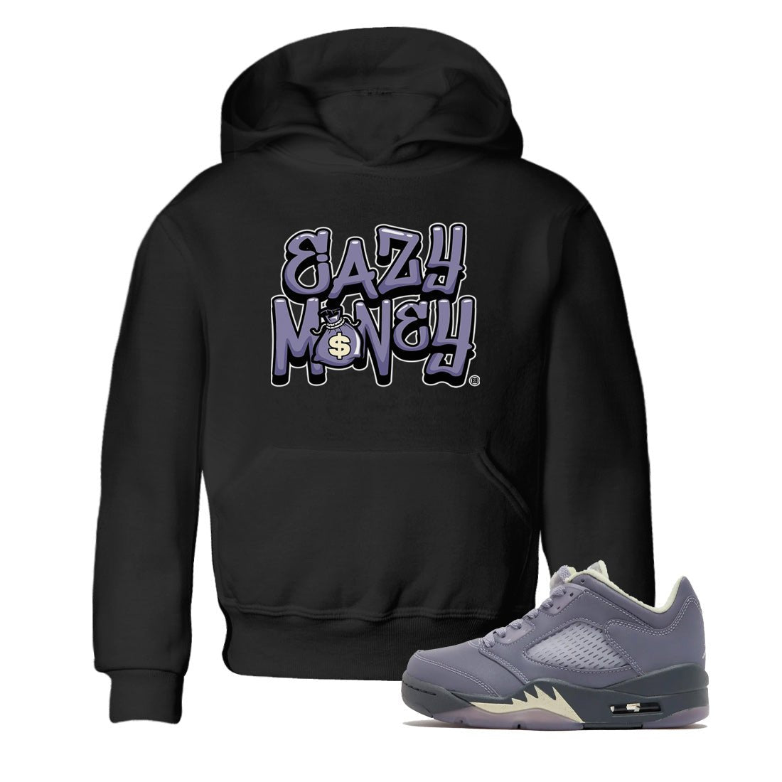 Air Jordan 5 Indigo Haze Sneaker Match Tees Easy Money 5s Indigo Haze Tee Sneaker Release Tees Kids Shirts Black 1