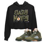 Air Jordan 5 Olive shirt to match jordans Easy Money sneaker match tee AJ5 Olive SNRT Sneaker Tees Black 1 women's crop tee