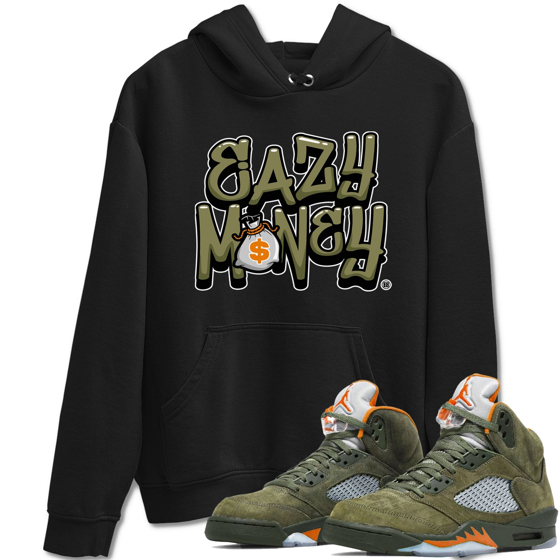 Air Jordan 5 Olive shirt to match jordans Easy Money sneaker match tee AJ5 Olive SNRT Sneaker Tees unisex cotton Black 1 crew neck shirt