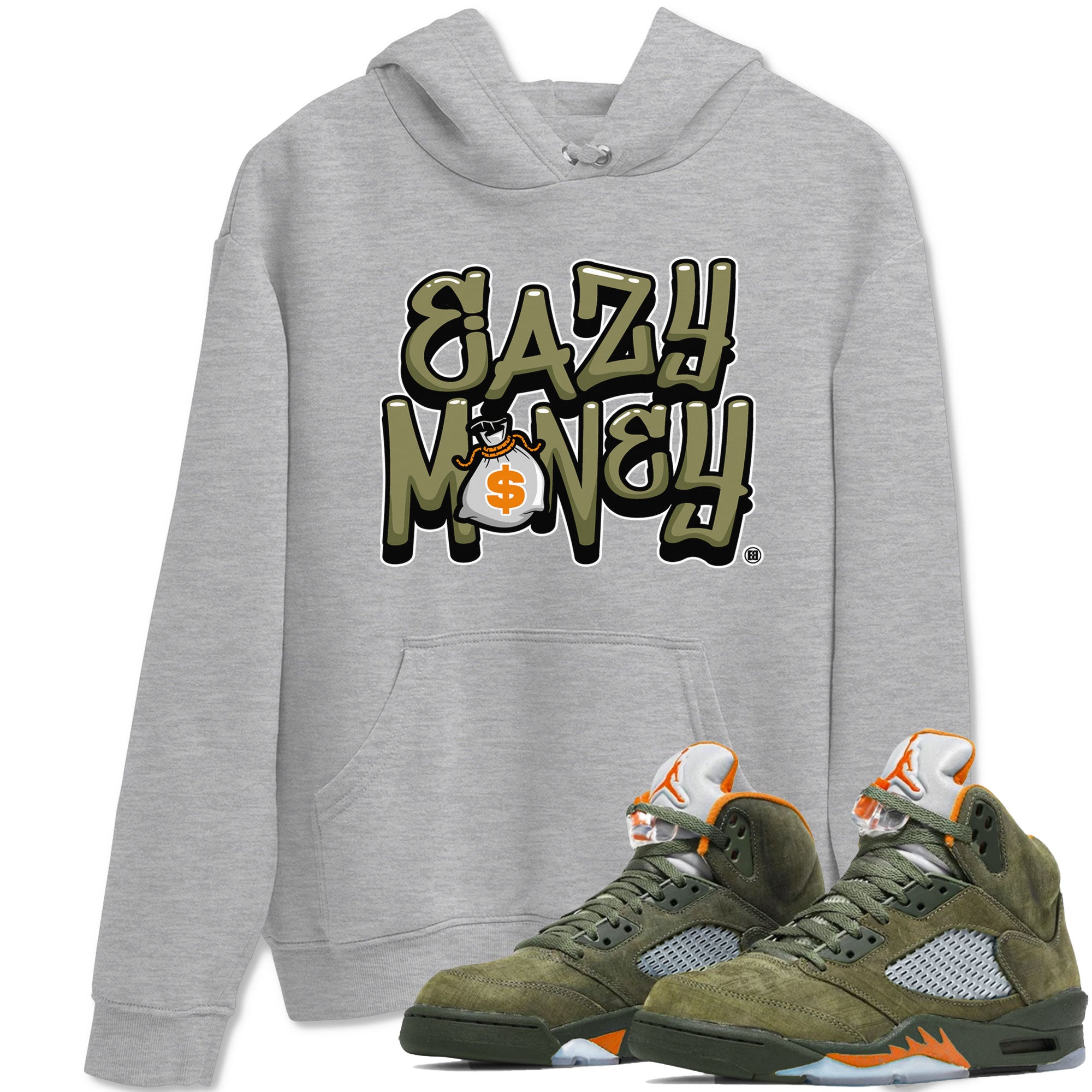 Air Jordan 5 Olive shirt to match jordans Easy Money sneaker match tee AJ5 Olive SNRT Sneaker Tees unisex cotton Heather Grey 1 crew neck shirt
