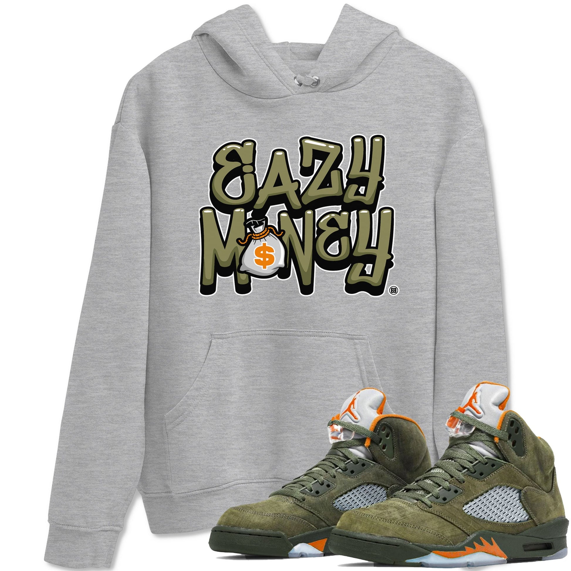 Air Jordan 5 Olive shirt to match jordans Easy Money sneaker match tee AJ5 Olive SNRT Sneaker Tees unisex cotton Heather Grey 1 crew neck shirt