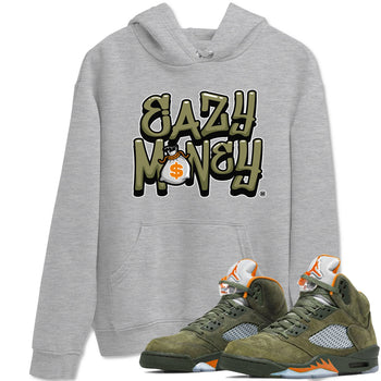 Air Jordan 5 Olive shirt to match jordans Easy Money sneaker match tee AJ5 Olive SNRT Sneaker Tees unisex cotton Heather Grey 1 crew neck shirt