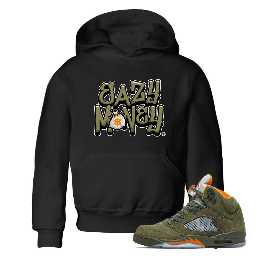 Air Jordan 5 Olive shirt to match jordans Easy Money sneaker match tee AJ5 Olive SNRT Sneaker Tees baby toddler Black 1 cotton Shirt