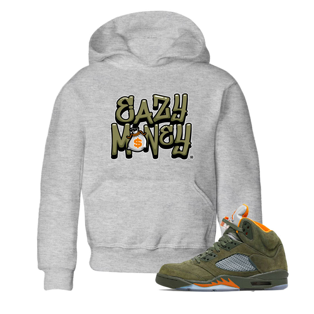 Air Jordan 5 Olive shirt to match jordans Easy Money sneaker match tee AJ5 Olive SNRT Sneaker Tees baby toddler Heather Grey 1 cotton Shirt