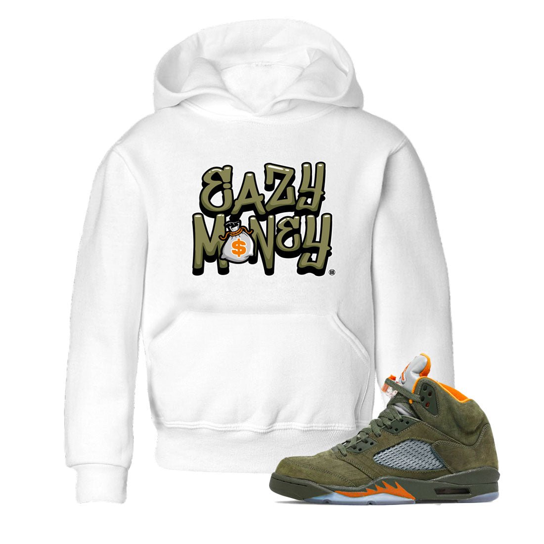 Air Jordan 5 Olive shirt to match jordans Easy Money sneaker match tee AJ5 Olive SNRT Sneaker Tees baby toddler White 1 cotton Shirt
