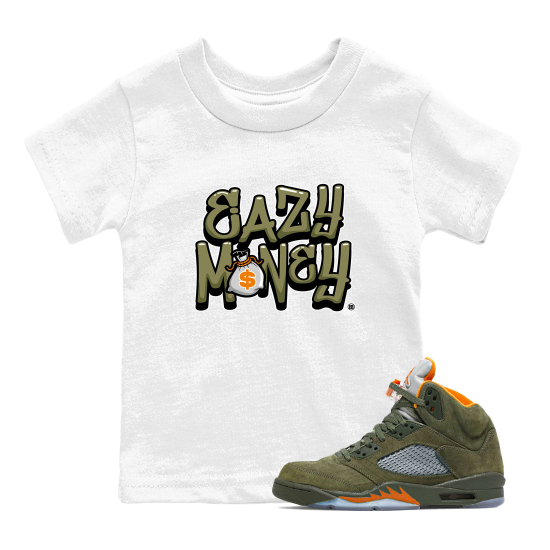 Air Jordan 5 Olive shirt to match jordans Easy Money sneaker match tee AJ5 Olive SNRT Sneaker Tees baby toddler White 1 cotton Shirt