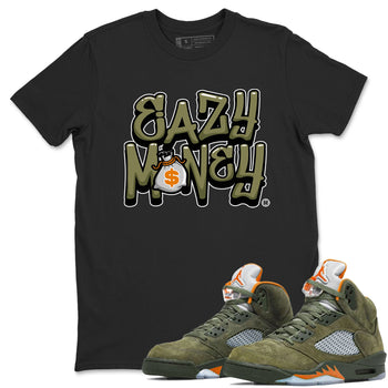Air Jordan 5 Olive shirt to match jordans Easy Money sneaker match tee AJ5 Olive SNRT Sneaker Tees unisex cotton Black 1 crew neck shirt